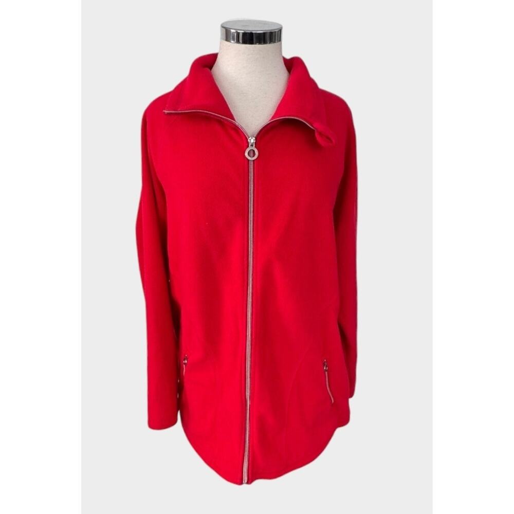 CJ Banks Womens Plus Size 2X Red Full Zip Jacket Polyester Knit Fleece
